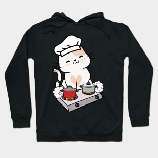 Funny white Cat is cooking Hoodie